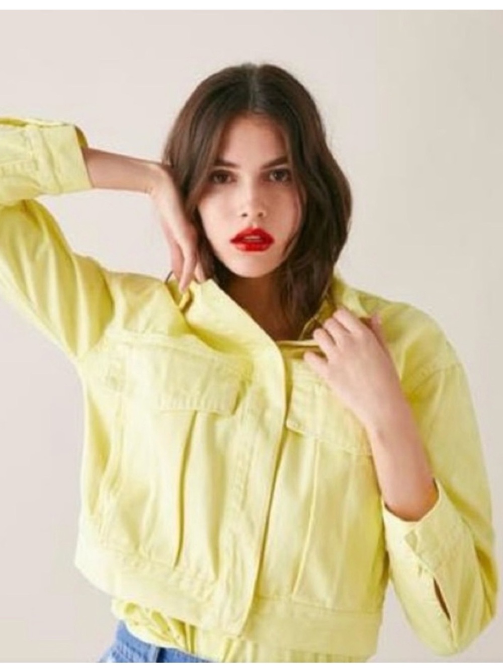 Zara Cropped Denim Jacket in Light Yellow